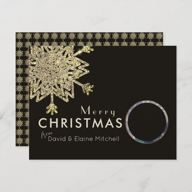 Black & Gold Snowflake Foto | Frohe Weihnachten (Vorne/Hinten)