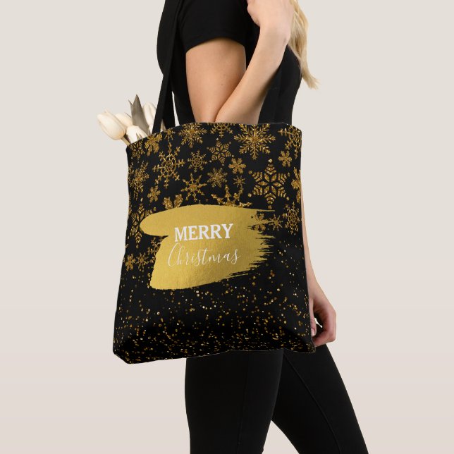 Black & Gold Snowflakes Stars Frohe Weihnachten (Von Nahem)