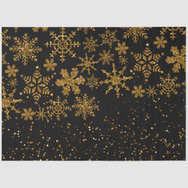 Black & Gold Snowflakes Stars Frohe Weihnachten Seidenpapier (Vorderseite)
