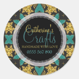 Black+Gold Sparkle + Aquamarine Business Product S Runder Aufkleber