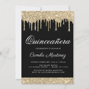 Black Gold Sparkle Glitzer Quinceñera Feier Einladung