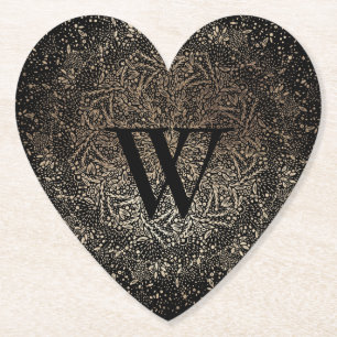 Black Gold Sparkle Snowflake Monogram Untersetzer