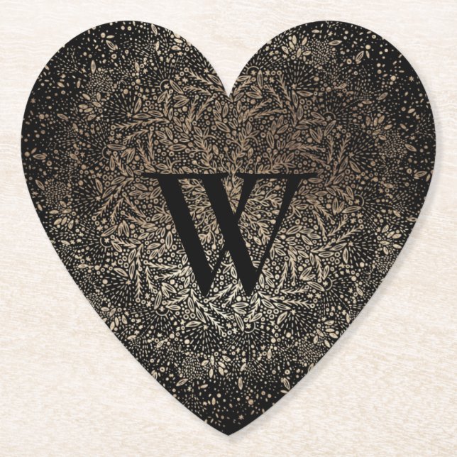 Black Gold Sparkle Snowflake Monogram Untersetzer (Vorderseite)