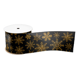 Black & Gold Sparkling Weihnachtsschneeflocken Satinband