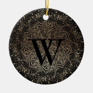 Black Gold Sparky Snowflake Monogram Winter Keramik Ornament