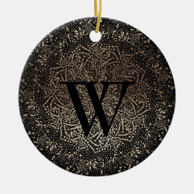 Black Gold Sparky Snowflake Monogram Winter Keramik Ornament (Vorne)