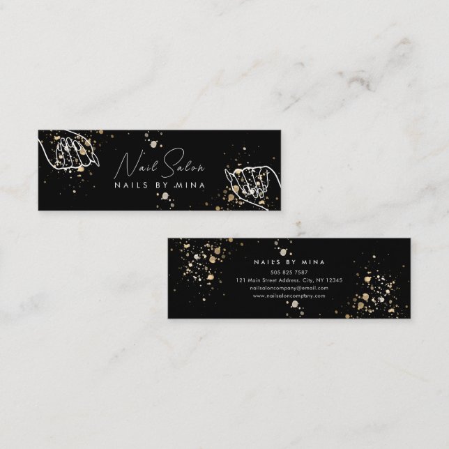 Black Gold Speck Hand Nail Salon Mini Visitenkarte (Vorne/Hinten)