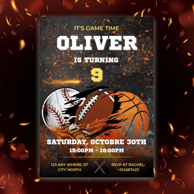 Black Gold Sport Jungs Geburtstag Einladung (Von Creator hochgeladen)