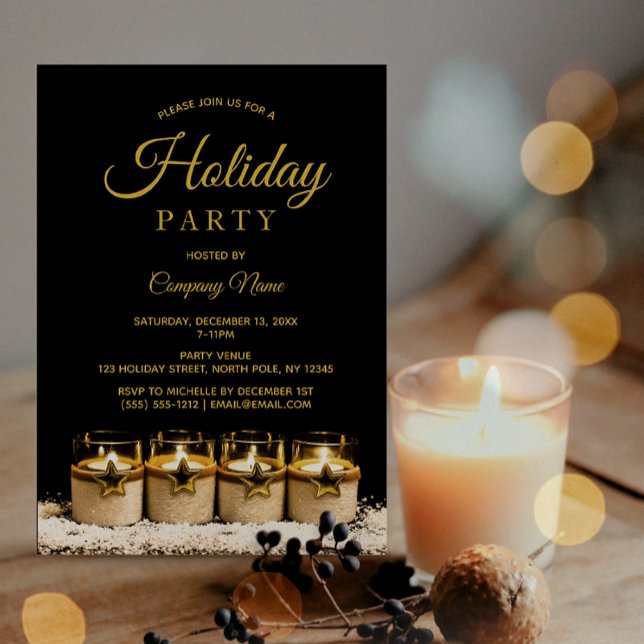 Black Gold Star Candle Corporate Holiday Party Einladung (Von Creator hochgeladen)