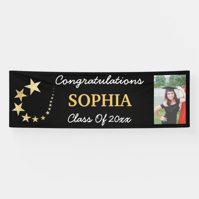 Black Gold Star Foto Abschluss Class 2021 Banner (Horizontal)