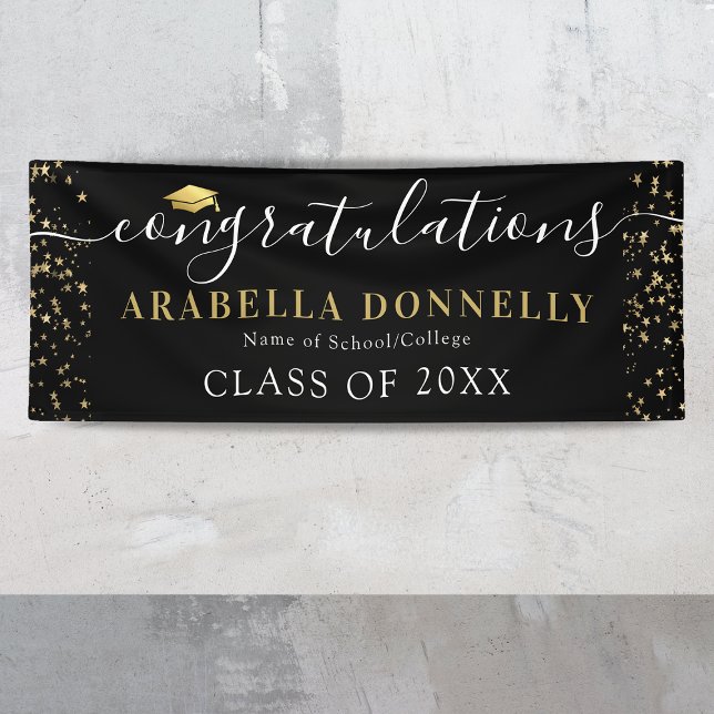 Black & Gold Star Graduation Party Banner (Von Creator hochgeladen)