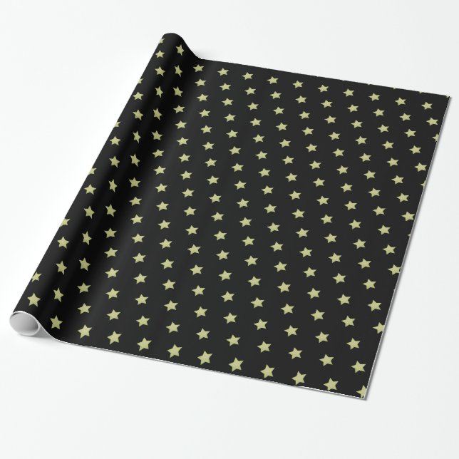 Black & Gold Star-Muster Weihnachten Geschenkpapier (Ungerollt)
