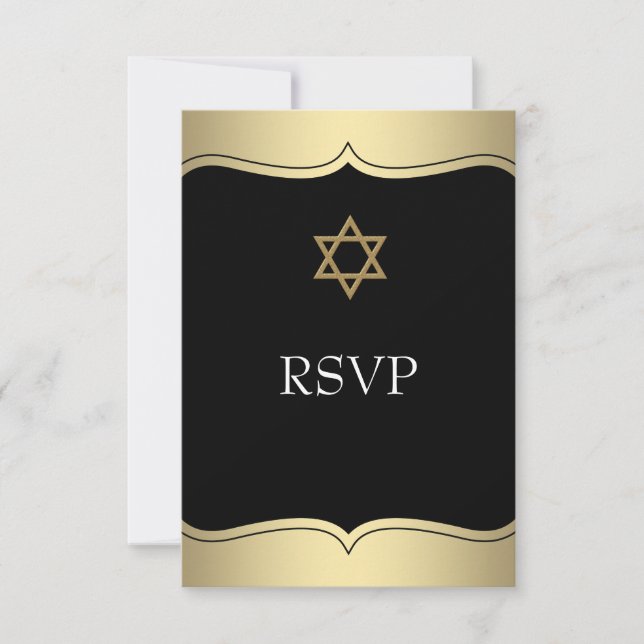 Black Gold Star von David Bar Mitzvah UAWG RSVP Karte (Vorderseite)