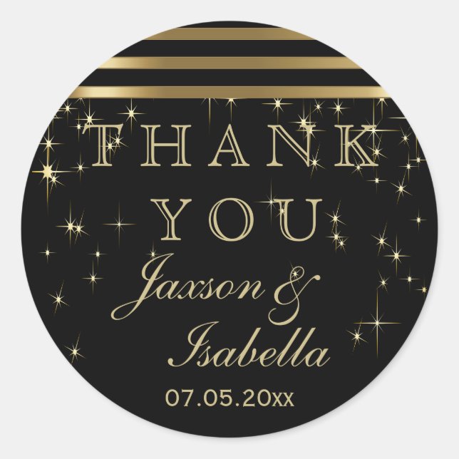 Black & Gold Starlights mit Bars Runder Aufkleber (Vorderseite)