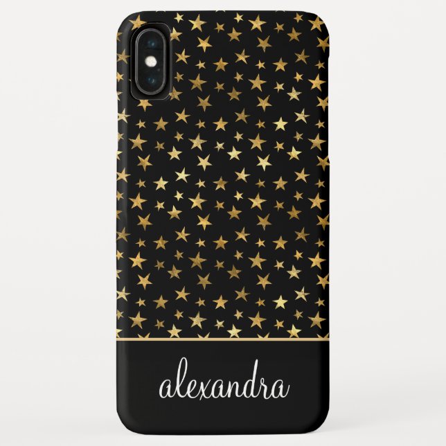 Black - Gold Stars Celestial Monogram Case-Mate iPhone Hülle (Rückseite)
