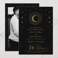 Black & Gold Stars Celestial Sunburst Moon Wedding