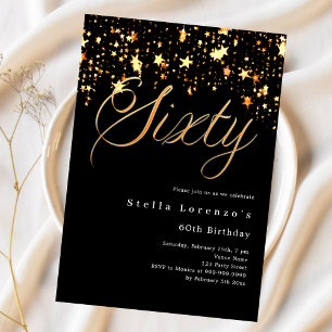Black Gold Stars Drehbuch elegant 60. Geburtstag Einladung