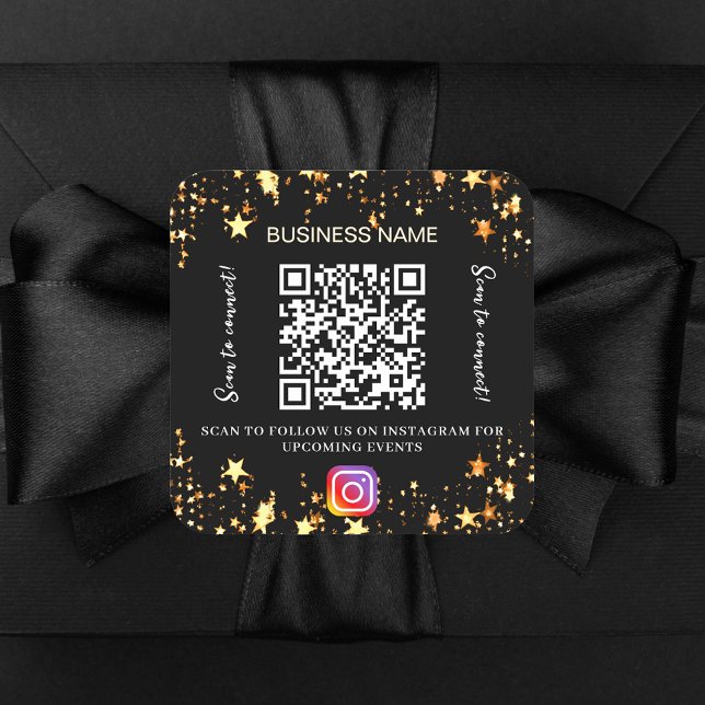 Black Gold Stars Firmenname qr Code Instraagramm Quadratischer Aufkleber (Von Creator hochgeladen)