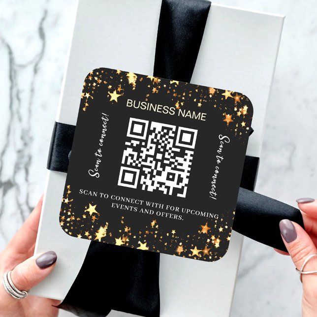 Black Gold Stars Firmenname qr Code Quadratischer Aufkleber (Von Creator hochgeladen)