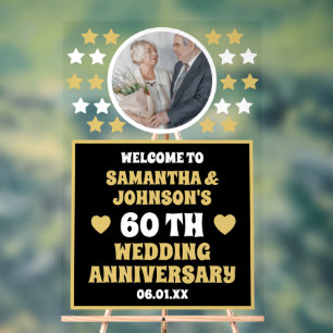 Black Gold Stars Foto 60. Hochzeitstag Acrylschild