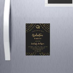 Black Gold Stars Graduierungsparty Luxus Magneteinladung