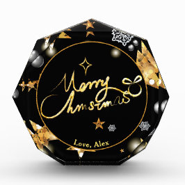 Black Gold Stars Metallic Frohe Weihnachten Fotoblock
