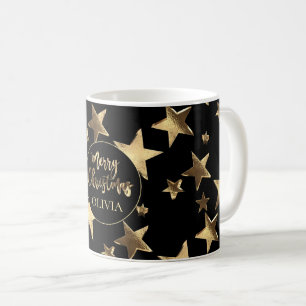 Black Gold Stars Muster hinzufügen Name Frohe Weih Kaffeetasse