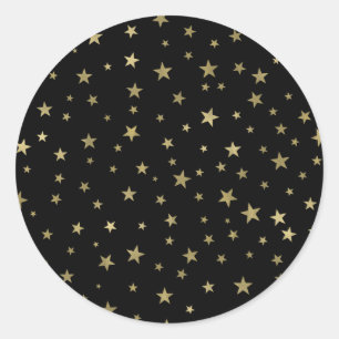 Black & Gold Stars Starry Night Celestial Party Runder Aufkleber