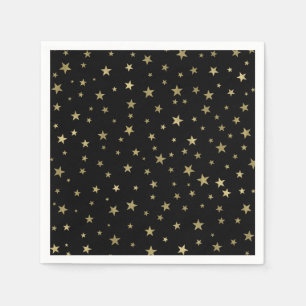 Black & Gold Stars Starry Night Celestial Party Serviette