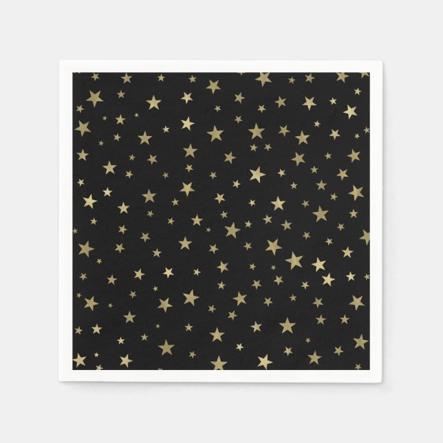 Black & Gold Stars Starry Night Celestial Party Serviette (Vorderseite)