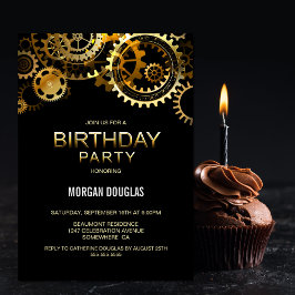 Black Gold Steampunk Watch Gears Geburtstag Einladung