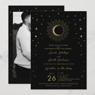 Black & Gold Sterne Himmels-Sonnenausbruch Mond Ho Einladung