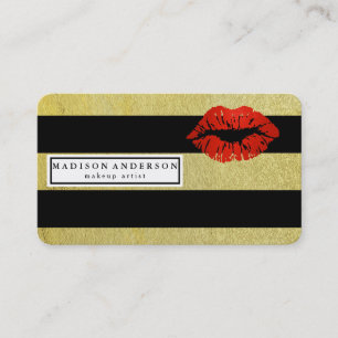 Black & Gold Streifen Rote Lippen - Visagist Visitenkarte