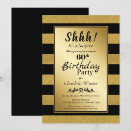 Black Gold Streifen Überraschung 60. Geburtstag Einladung