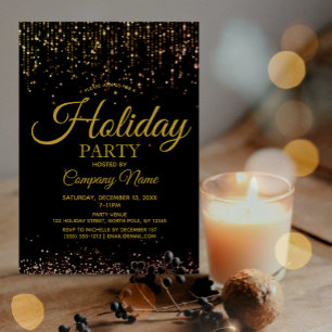 Black Gold String Lights Corporate Holiday Party Einladung