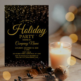 Black Gold String Lights Corporate Holiday Party Einladung