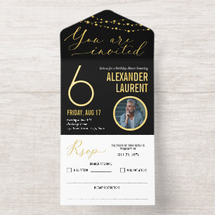 Black Gold String Lights Foto Meilenstein Geburtst All-in-One-Einladung