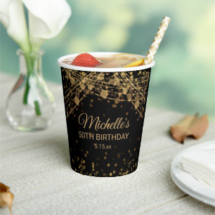 Black Gold String Lights Glitzer Erwachsene Geburt Pappbecher