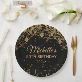 Black Gold String Lights Glitzer Erwachsene Geburt Pappteller