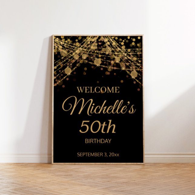 Black Gold String Lights Willkommen 50. Geburtstag Poster (Von Creator hochgeladen)