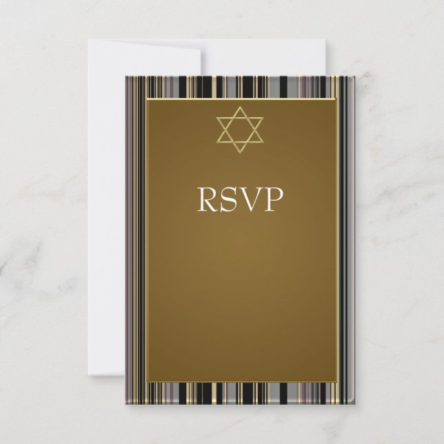 Black Gold Stripe Star von David Bar Mitzvah RSV RSVP Karte (Vorderseite)