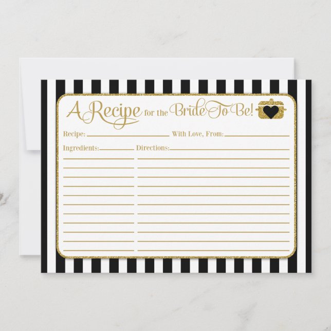 Black Gold Stripes Brautparty Rezept Card (Vorderseite)