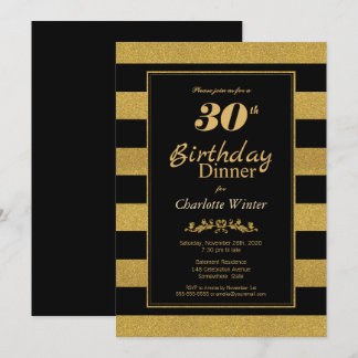 Black Gold Striping 30. Geburtstag Abendessen Einladung