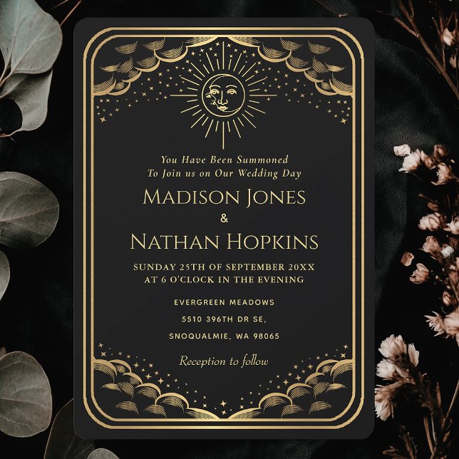 Black Gold Sun Moon Tarot Card Einladung Hochzeit (Von Creator hochgeladen)