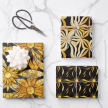 Black & Gold Sunburst Wrapping Paper Flat Set 3