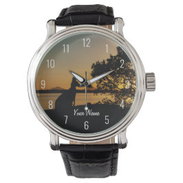 Black & Gold Sunset Australia Kangaroo Landschaft Armbanduhr