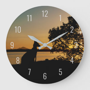 Black & Gold Sunset Australia Kangaroo Landschaft Große Wanduhr