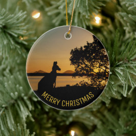 Black & Gold Sunset Kangaroo Tree Foto Australien Keramik Ornament