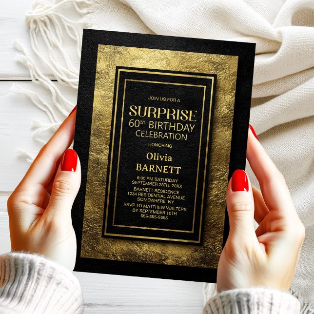 Black Gold Surprise 60th Birthday Party Einladung (Von Creator hochgeladen)