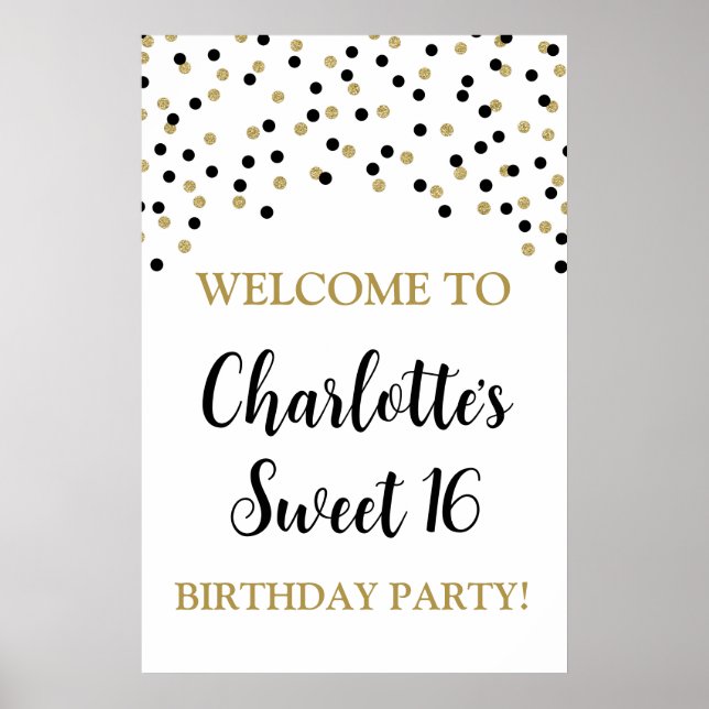 Black Gold Sweet 16 Geburtstag Custom 20x30 Poster (Vorne)